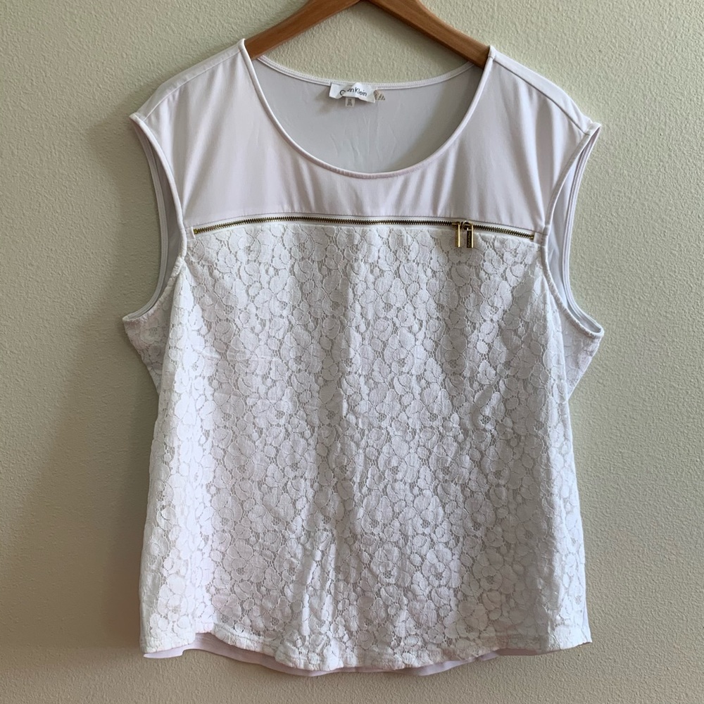 Calvin Klein Mixed Media White Sleeveless Top, OX